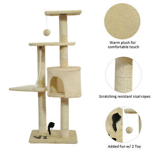 44" Scratching Cat Tree Multi Level Activity Center Kitty Condo Furniture Beige