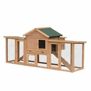 80 inch Wood Chicken Coop Poultry Hen House w/ Run Nesting Box Backyard