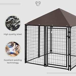 Lockable Dog Kennel with Water-resistant Roof for Small and Medium Sized