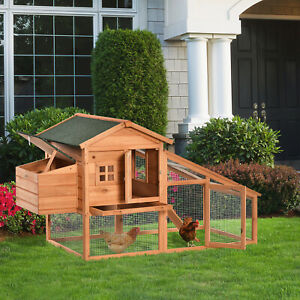 Deluxe Chicken Coop Small Animal Habitat w/ Outdoor Run Area Yellow and Green