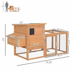 73.5" Deluxe Wooden Chicken Coop Hen Poultry Pet Cage W/ Run Nesting Box Tray