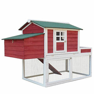 Wood Chicken Coop Hutch w/ Roof Top Run Backyard