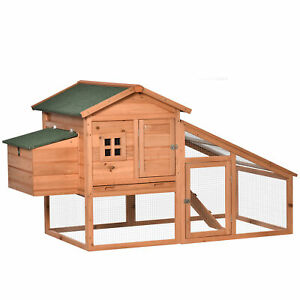 Deluxe Chicken Coop Small Animal Habitat w/ Outdoor Run Area Yellow and Green