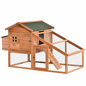 Deluxe Chicken Coop Small Animal Habitat w/ Outdoor Run Area Yellow and Green