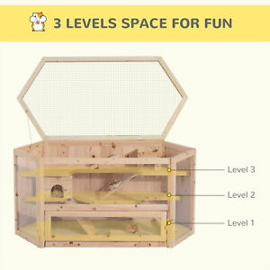 Wood Hamster Cage Rat Mice Play Center 3 Tier