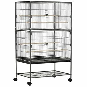 52'' Large Steel Bird Cage Bird House with Rolling Stand Slide-out Tray