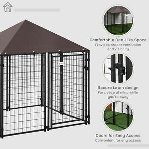 Lockable Dog Kennel with Water-resistant Roof for Small and Medium Sized