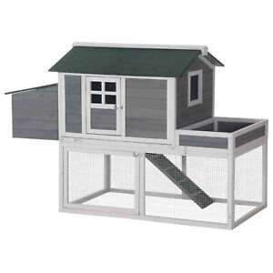 Wood Chicken Coop Hutch w/ Roof Top Run Backyard