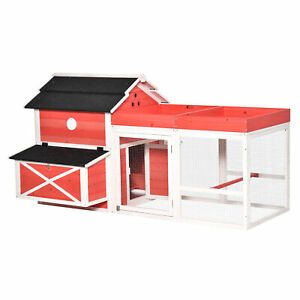 Chicken Coop Small Animal Habitat Hen House with Run Nesting Box, Red