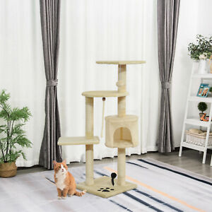 44" Scratching Cat Tree Multi Level Activity Center Kitty Condo Furniture Beige