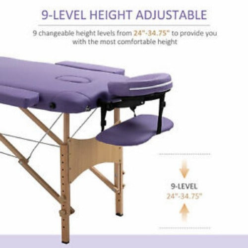 3 Section Massage Table Spa Facial Bed Adjustable Foldable Purple