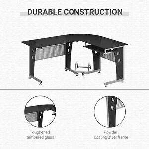 64" Modern L-Shaped Glass Top Office Workstation Computer Desk PC Table