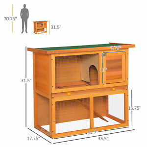 Wooden Rabbit Hutch Small Animal House Cage 2-Level w/ Run Backyard