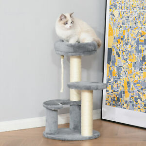 26" Cat Scratching Tree Kitty Playhouse 2 Perch Grey