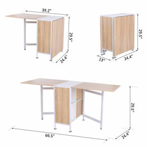 Folding Storage Table Study Laptop Desk Table Space Saving Hideaway Shelves Oak