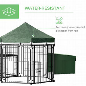 Steel Chicken Coop, Hexagonal Poultry Cage, w/ Run, Nesting Box, Canopy, Green