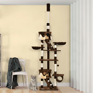 PawHut 94"-102" Huge Cat Tree Ceiling High Cat Condo Scratching Post Play House