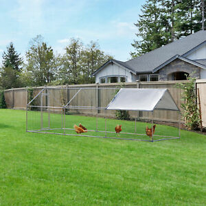 Chicken Cage Enclosure 3 Rooms Pet Backyard Coop with Cover, Silver