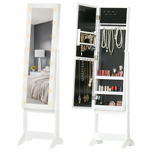 LED Mirrored Jewelry Cabinet Floor Standing Organizer Angle Adjustable