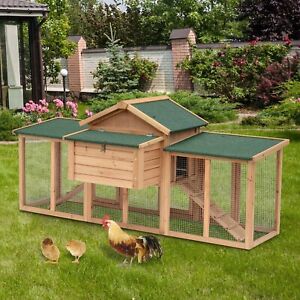 80 inch Wood Chicken Coop Poultry Hen House w/ Run Nesting Box Backyard