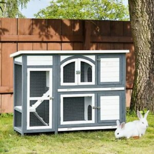 2 Tier Rabbit Hutch, Guinea Pig Cage for Small Animal with Slide-out Tray, Ramp