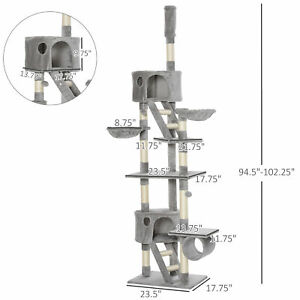 94"-102" Huge Cat Tree Ceiling High Cat Activity Center Multilevel Playhouse