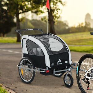 Double Child Baby Bike Bicycle Trailer - Black/White