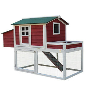 Wood Chicken Coop Hutch w/ Roof Top Run Backyard