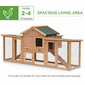 80 inch Wood Chicken Coop Poultry Hen House w/ Run Nesting Box Backyard