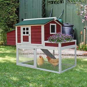 Wood Chicken Coop Hutch w/ Roof Top Run Backyard