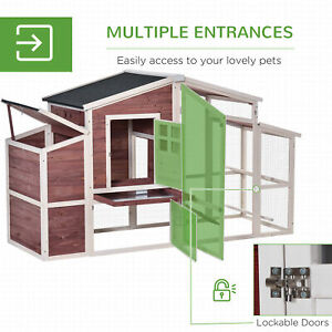 79" Wooden Outdoor Hen House Small Animal Livestock Cage Enclosure w/Running Box