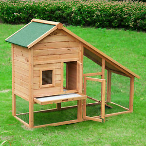 Wood Rabbit Hutch Chicken Coop w/ Run Ramp Backyard