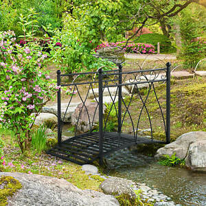 Decorative Garden Bridge Arc Footbridge with Guardrails for Pond Stream Creek