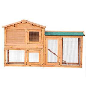 Large Rabbit Hutch Chicken Coop Guinea Cage Wooden Pet House