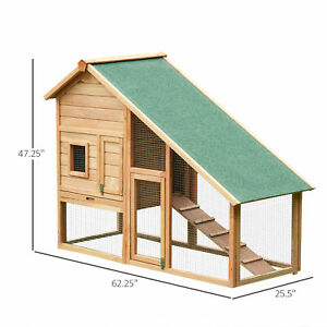 Wood Rabbit Hutch Chicken Coop w/ Run Ramp Backyard