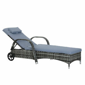 Outdoor Rattan Wicker Chaise Lounge Beach Poolside Adjustable Sofa Chair Grey