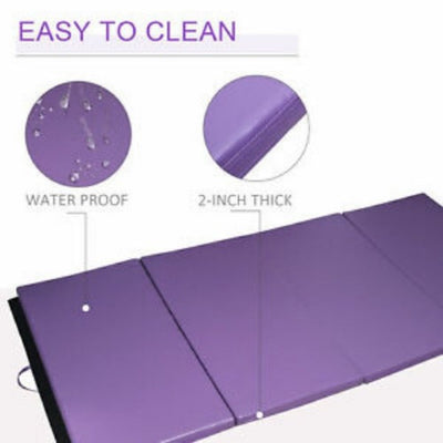 4'×8'×2'' Folding Exercise Mat Floor Gym Mat Fitness Yoga Pad PU Leather