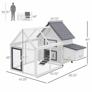 65" Wood Backyard Chicken Coop Poultry House w/ Nesting Box/Ramp/Run/Ladder