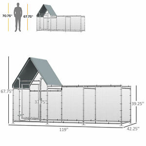 Walk In Chicken Run Galvanized Chicken Coop Hen House w/ Water-Resist Cover