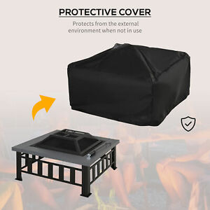 33" Square Fire Pit Steel Stove W/Rain Cover Outdoor Backyard BBQ Black