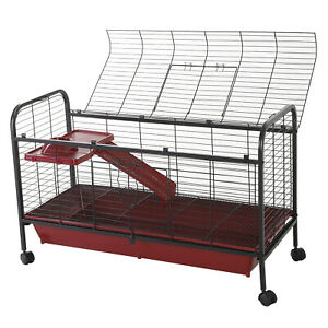 42” Rolling Pet Cage Set for Small Animals with Ramp & Feeder Rabbit Guinea Pig