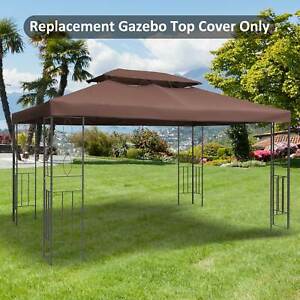 13' x 10' 2 Tier Gazebo Canopy Top Cover Replacement Garden Patio Brown