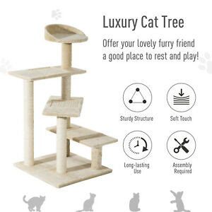 39” Cat Scratching Tree Climbing Tower Post Revolving Step Pet Furniture