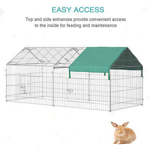 Galvanized Cage with Cover for Dog, Rabbit, and Chicken Run, 87" Silver & Green