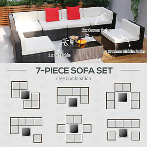 7 Piece Rattan Sofa Set Wicker Garden Outdoor Furniture Cream White