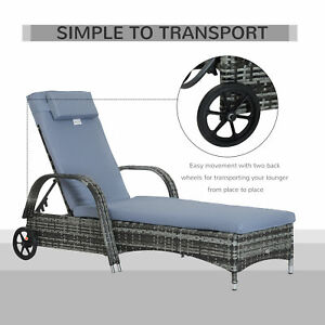 Outdoor Rattan Wicker Chaise Lounge Beach Poolside Adjustable Sofa Chair Grey