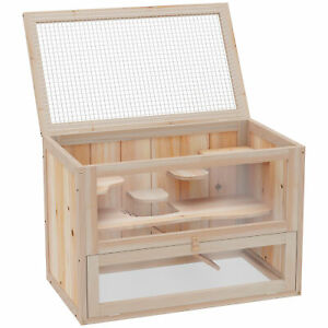 Wooden Hamster Cage Mice Rodents Hutch House 2 Levels Small Animals