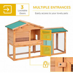 Large Rabbit Hutch Chicken Coop Guinea Cage Wooden Pet House