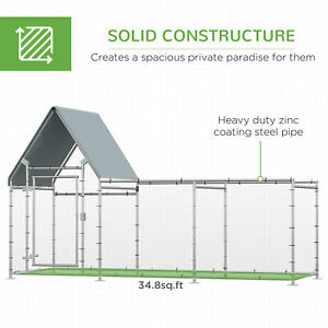 Walk In Chicken Run Galvanized Chicken Coop Hen House w/ Water-Resist Cover