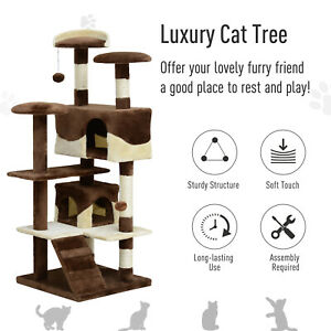 52" Cat Scratching Tree Large Kitten Play House  Activity Center Pet Furniture